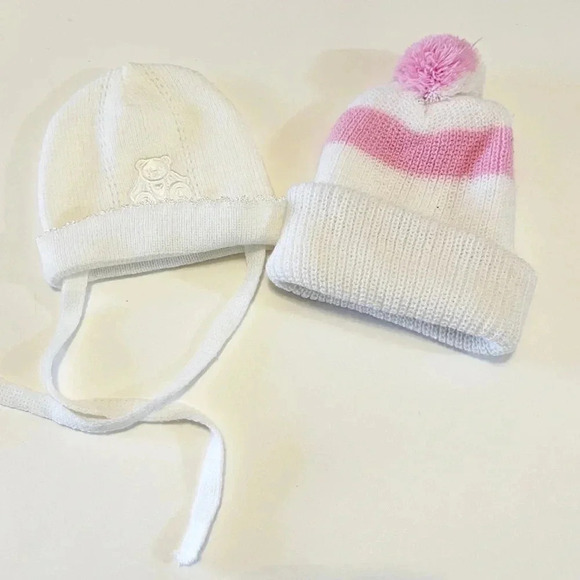 Other - Vintage Newborn Baby Infant Toddler Knit Hat Beanie Lot Of 2 Acrylic